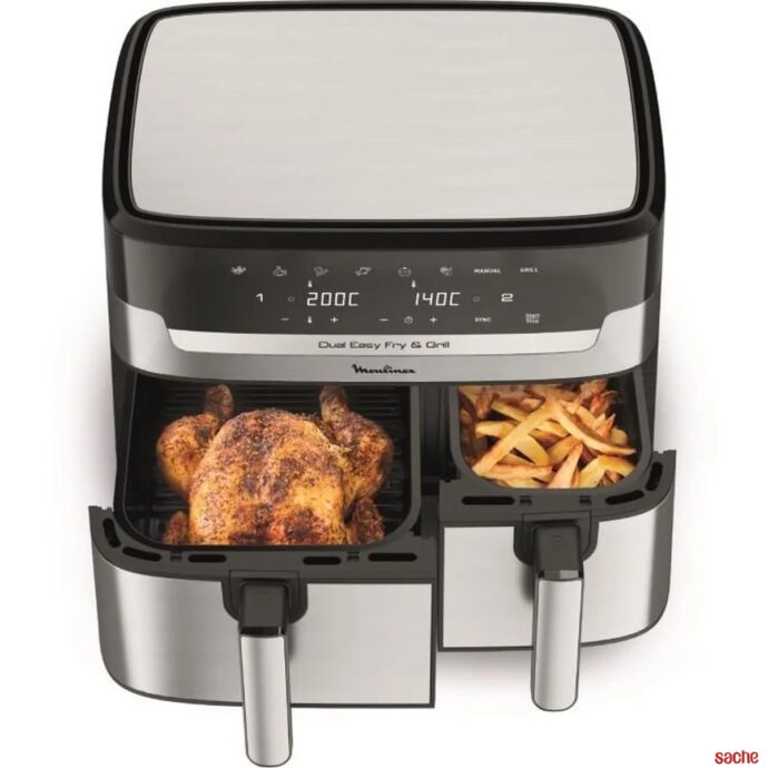 ⁦مقلاة هوائية Moulinex Friteuse sans huile Dual Easy Fry & Grill EZ905B20-2700W - 8 programmes - 2 Tirroire- 8.3L⁩ - الصورة ⁦8⁩