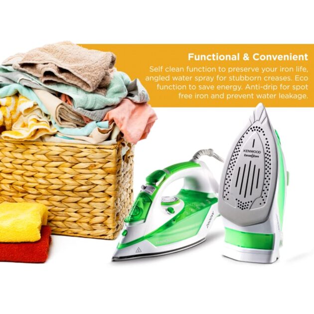 كينوود مكواة بخار 2600 وات مع قاعدة سيراميك ، STP70.000WG أبيض / أخضر KENWOOD Steam Iron 2600W with Ceramic Soleplate,