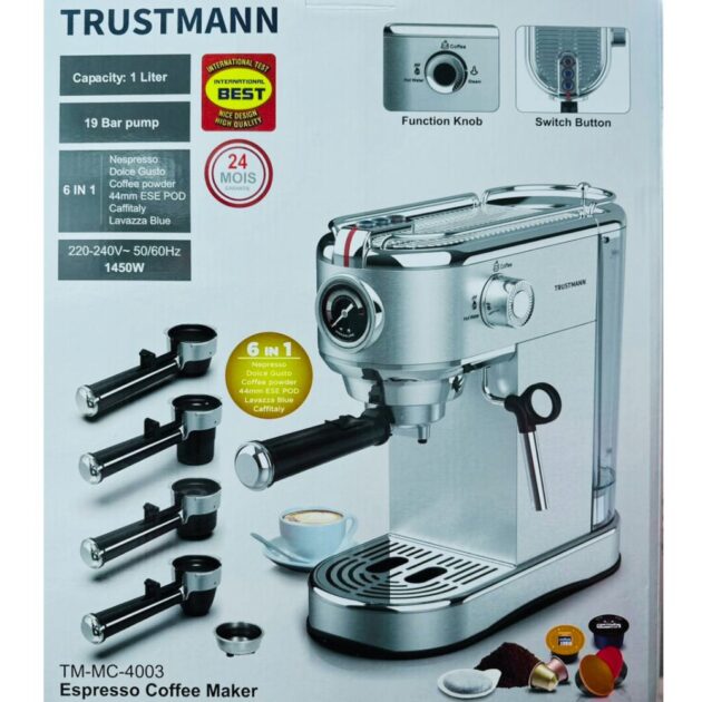 ماكنة صنع القهوة Machine à Café Expresso TRUSTMANN 19 Bar - 6 En 1 - Dolce Gusto / Nespresso / Poudre / cappuccino