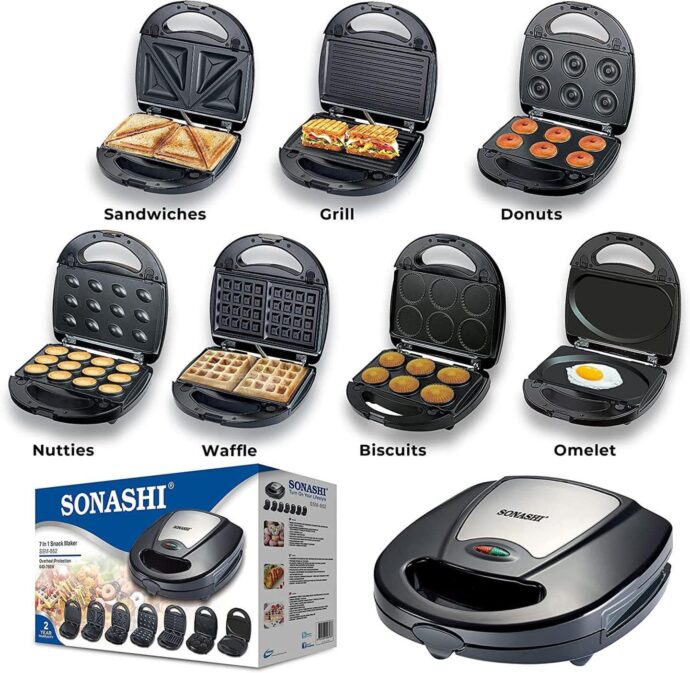 ⁦آلة متعددة الوظائف Sonashi Panineuse Multi Grill 7 En 1 Et Machine A Collations Multiples Ssm-862⁩ - الصورة ⁦9⁩