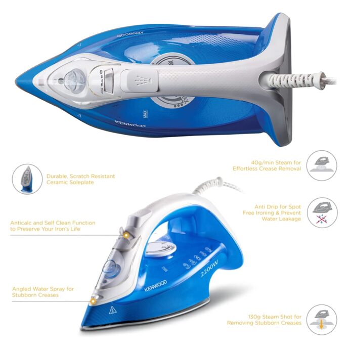 ⁦كينوود مكواة بخار 2600 وات مع قاعدة سيراميك ، STP70.000WG أبيض / أخضر KENWOOD Steam Iron 2600W with Ceramic Soleplate,⁩ - الصورة ⁦4⁩