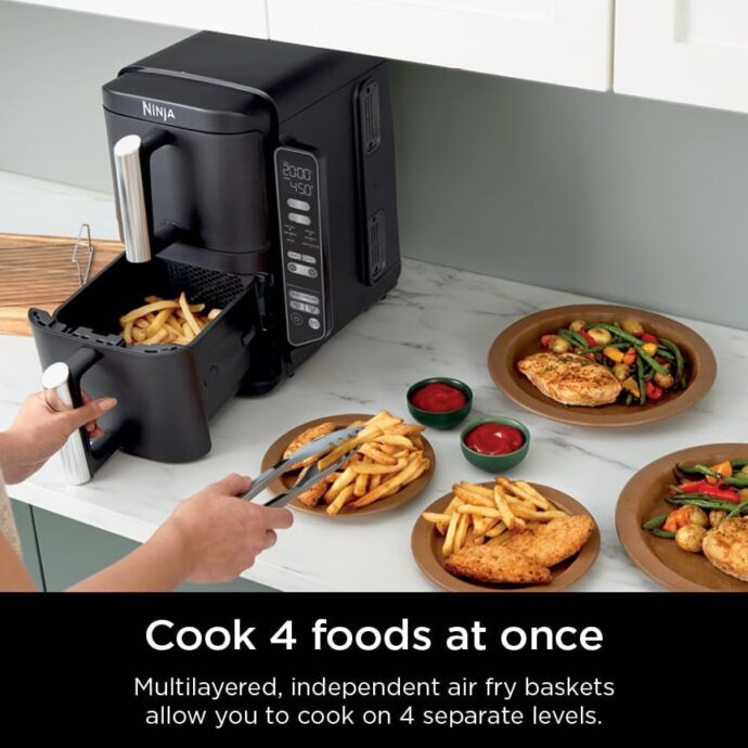 ⁦مقلاة هوائية نينجا Ninja FRITEUSE AIR FRYER SANS HUILE DOUBLE TIRROIRS DUALZONE 9.5L - SL400EU - 2500W⁩ - الصورة ⁦7⁩