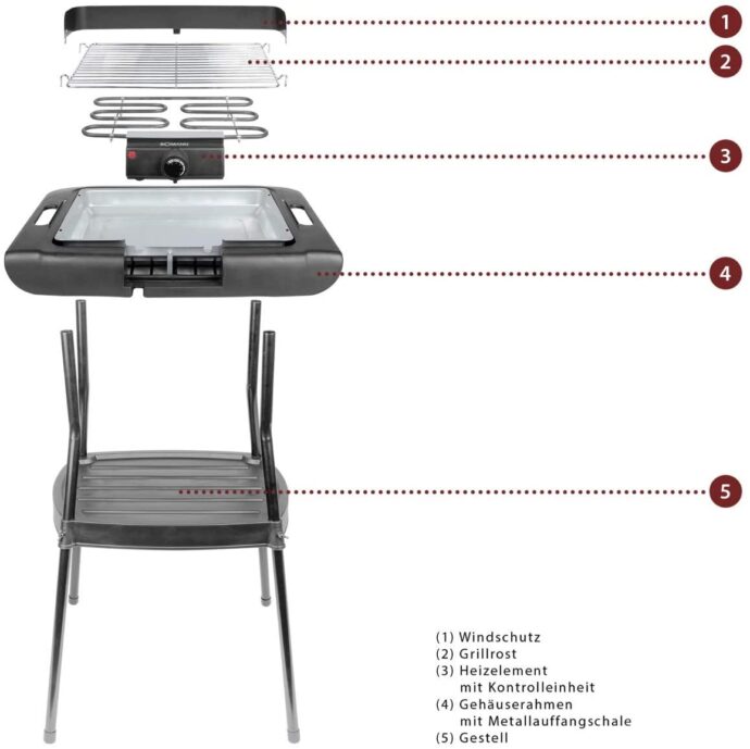 ⁦شواية قائمة بذاتها Bomann BQS 2244 CB BQS2244CB، 2000 W Barbecue autoportant⁩ - الصورة ⁦6⁩