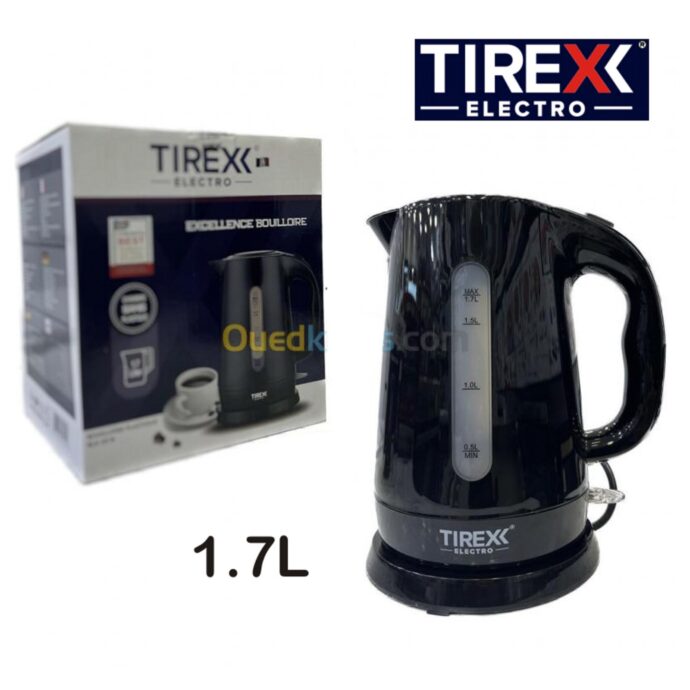 غلاية كهربائية لا سلكية تيركس بسعة 1.7 لتر اللون اسود  Bouilloire TIREX BLR 30 N 1.7 LITRES 2200 WATTS