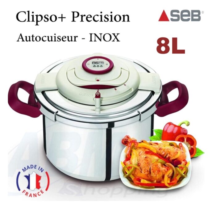 طنجرة ضغط بمؤقت 2في1 من الإينوكس 8ل Cocotte Seb Clipso+ Precision P4411406