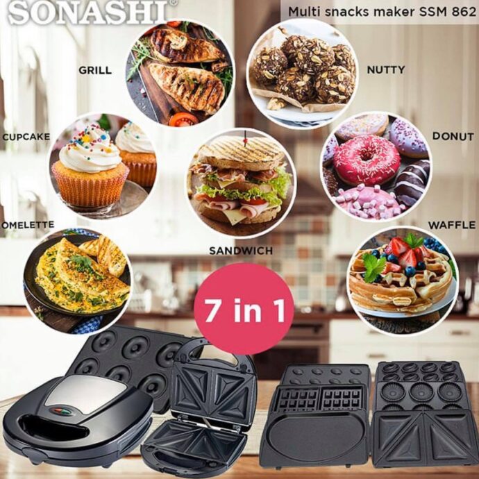 ⁦آلة متعددة الوظائف Sonashi Panineuse Multi Grill 7 En 1 Et Machine A Collations Multiples Ssm-862⁩ - الصورة ⁦2⁩