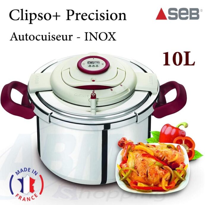 طنجرة ضغط بمؤقت 2في1 من الإينوكس 10ل Cocotte Seb Clipso+ Precision P4411506