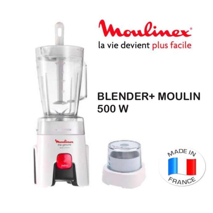 خلاط أصلي 500 وات 1.5 لتر مع مطحنة قهوة وتوابل مولينكس LM241B25 Blender Genuine 500W 1.5L Avec Moulin à Café et Epices MOULINE