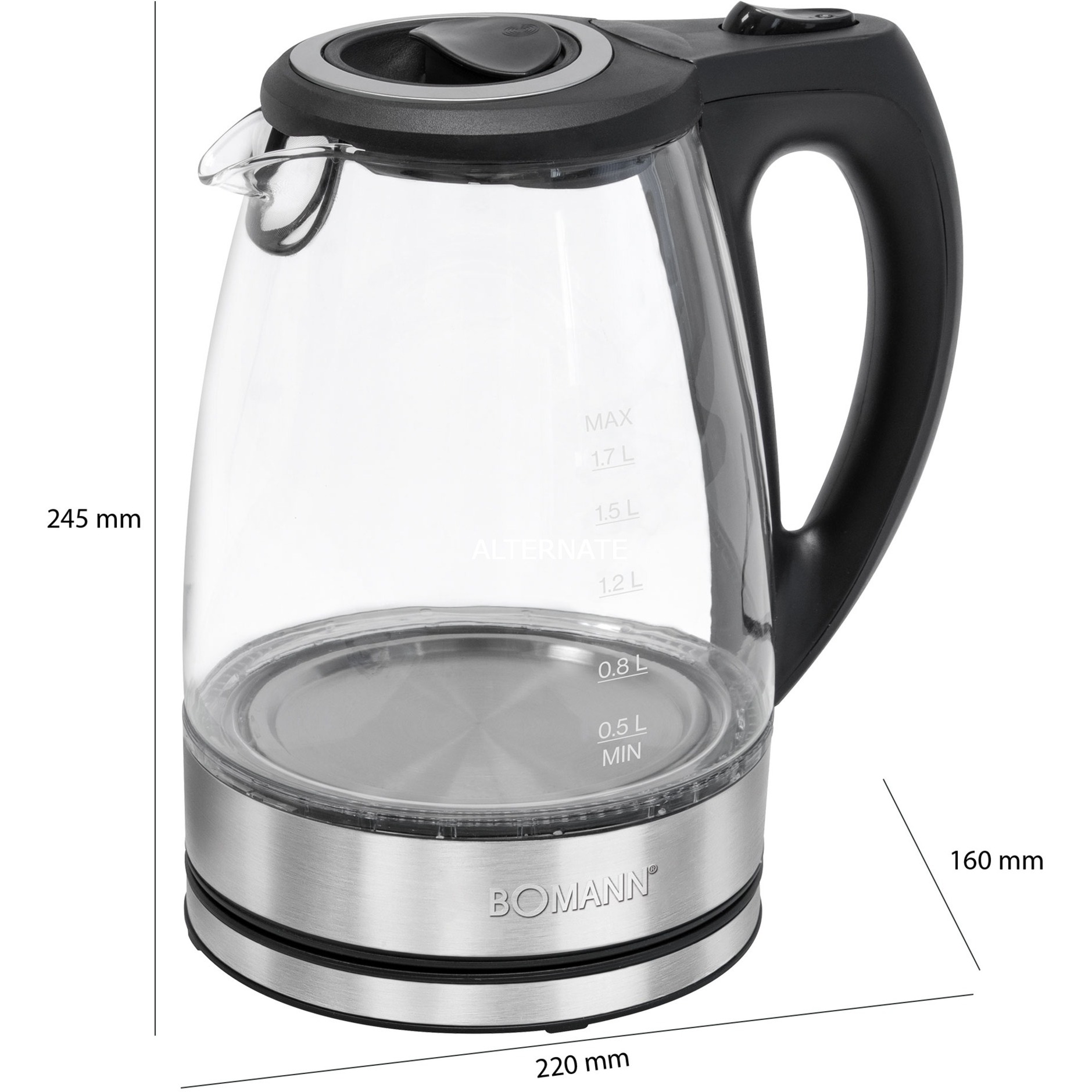 غلاية بومان WKS 6032 G CB 1.7 لتر 2200 وات شفاف Bomann WKS 6032 G CB bouilloire 1,7 L 2200 W Transparent - الصورة 4