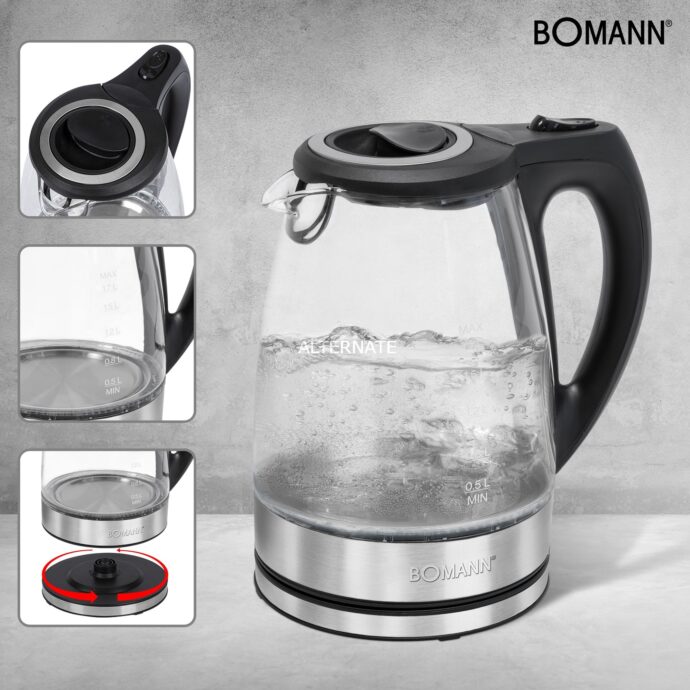 ⁦غلاية بومان WKS 6032 G CB 1.7 لتر 2200 وات شفاف Bomann WKS 6032 G CB bouilloire 1,7 L 2200 W Transparent⁩ - الصورة ⁦2⁩