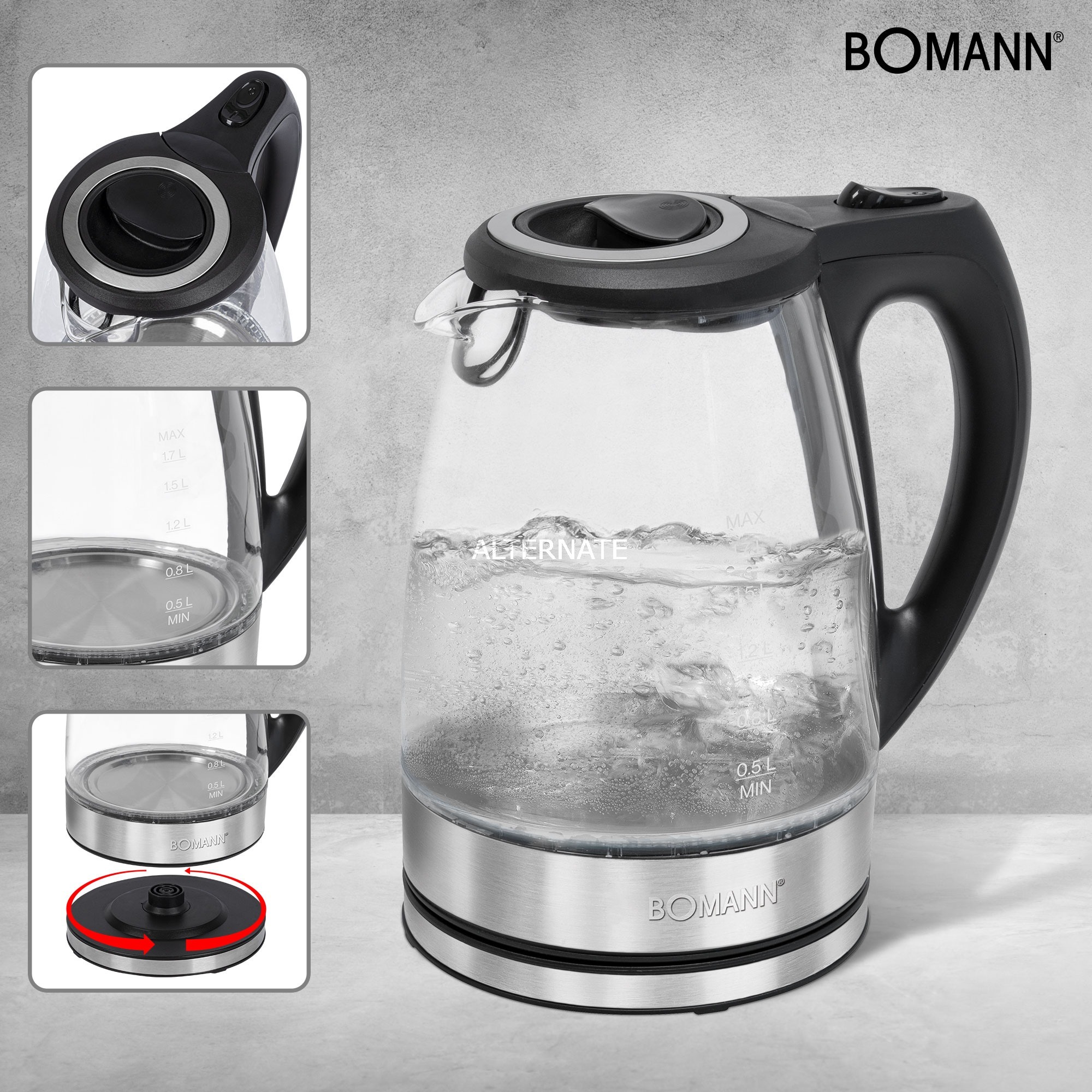 غلاية بومان WKS 6032 G CB 1.7 لتر 2200 وات شفاف Bomann WKS 6032 G CB bouilloire 1,7 L 2200 W Transparent - الصورة 2
