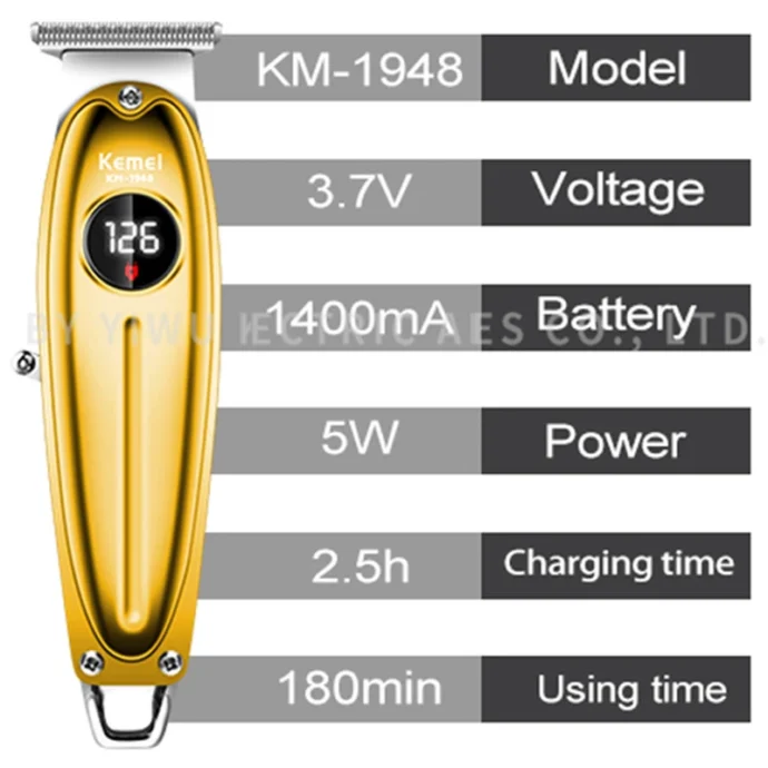 ⁦ماكينة حلاقة للرجال KM-1948 من كيمي لقص الشعر وتشذيب اللحية، عدد الشفرات 4 × 1 Kemei Tondeuse À Cheveux Electrique En Métal -Km 1948⁩ - الصورة ⁦6⁩