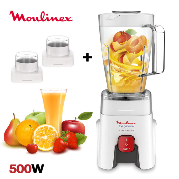 خلاط 1.75 لتر 500 وات مزود بمبشرة ومطحنة قهوة مولينكس أصلي LM242B25 Blender 1.75L 500W Avec Râpe Et Moulin À Café Moulinex Genuine