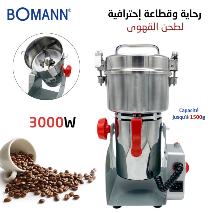 رحاية إحترافية من الفولاذ المقاوم للصدأ لطحن القهوة  BOMANN Moulin Professionnel 1500g à Café 3000W KSW 6507 CB