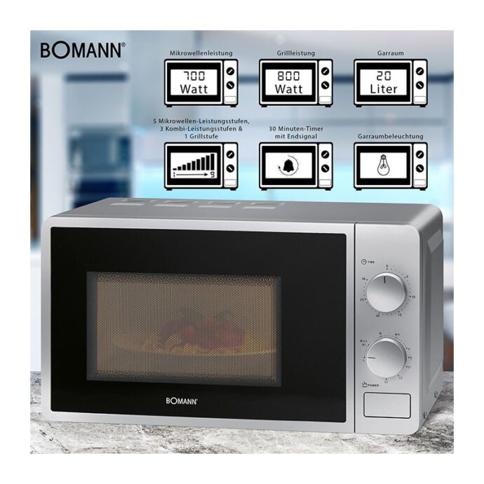 ⁦فرن تسخين الطعام ميكروويف مع شوايةBomann Four Micro Onde 2en1 Avec Grille - 20L - 800W - MWG 6215 CB⁩ - الصورة ⁦2⁩