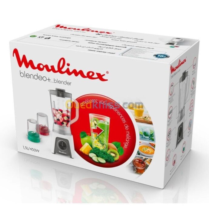 ⁦Mixeur Moulinex 450W - 1.5L - LM2C3110 خلاط عالي القوة من مولينكس مع 2 رحاية قهوة و توابل⁩ - الصورة ⁦4⁩