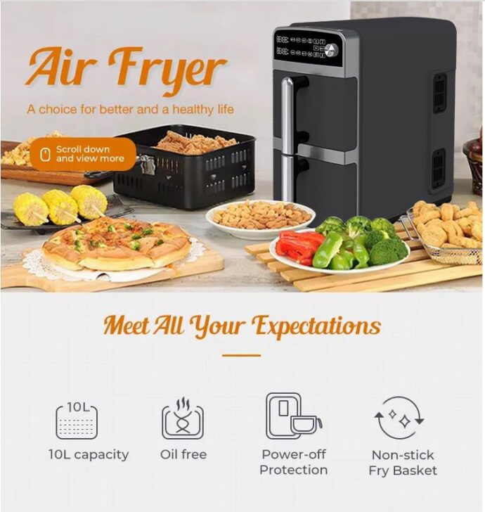 ⁦مقلاة هوائية 10 لتر kitchenLab Double Stack Air Fryer10 litres⁩ - الصورة ⁦10⁩