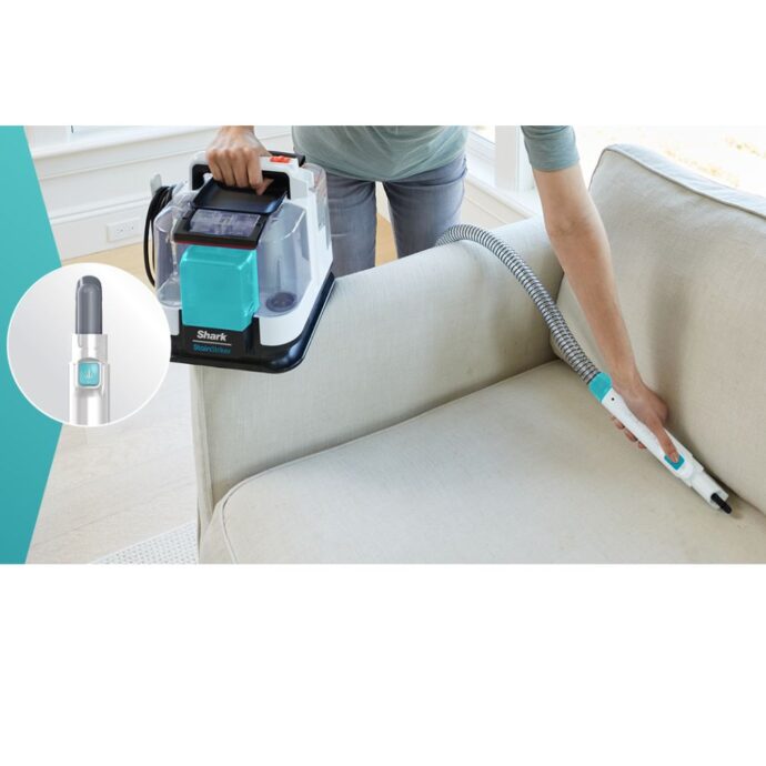 ⁦منظف ​​البقع Shark StainStriker مع 5 أدوات Shark StainStriker Nettoyeur de taches avec 5 outils dont accessoire pour animaux, suceur plat, tuyau, 2 Formules nettoyage sur mesure Élimine taches, odeurs, saleté. Léger et portable, 450W PX200EUT⁩ - الصورة ⁦8⁩