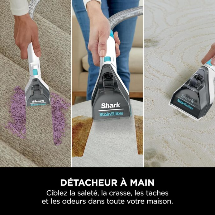 ⁦منظف ​​البقع Shark StainStriker مع 5 أدوات Shark StainStriker Nettoyeur de taches avec 5 outils dont accessoire pour animaux, suceur plat, tuyau, 2 Formules nettoyage sur mesure Élimine taches, odeurs, saleté. Léger et portable, 450W PX200EUT⁩ - الصورة ⁦3⁩