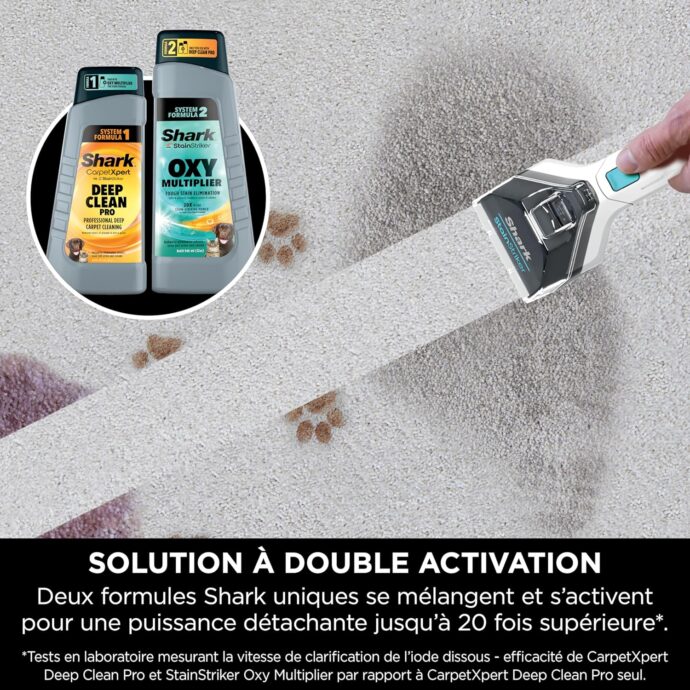 ⁦منظف ​​البقع Shark StainStriker مع 5 أدوات Shark StainStriker Nettoyeur de taches avec 5 outils dont accessoire pour animaux, suceur plat, tuyau, 2 Formules nettoyage sur mesure Élimine taches, odeurs, saleté. Léger et portable, 450W PX200EUT⁩ - الصورة ⁦2⁩