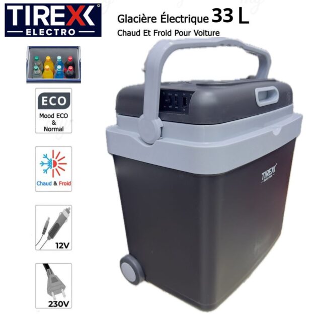 TIREXX Glacière Électrique Portable - Glacière pour Camping avec roues 60W - 33 Litres GLS200