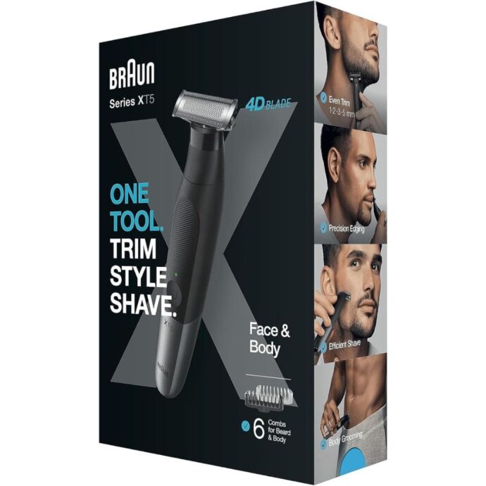 ⁦ماكينة حلاقة الجسم واللحية الكهربائية الهجينة للرجال من براون سيريز إكسBraun Série X, tondeuse à barbe mâle électrique hybride et rasoir de corps,  XT5200⁩ - الصورة ⁦6⁩