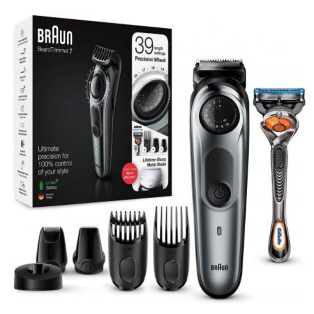 ماكينة حلاقة اللحية والشعر براون BT7240 Series 7 مع شفرة جيليت فيوجن 5 بروجلايدBraun Tondeuse à barbe BT7240 série 7 et tondeuse à cheveux avec rasoir Gillette Fusion5 ProGlide