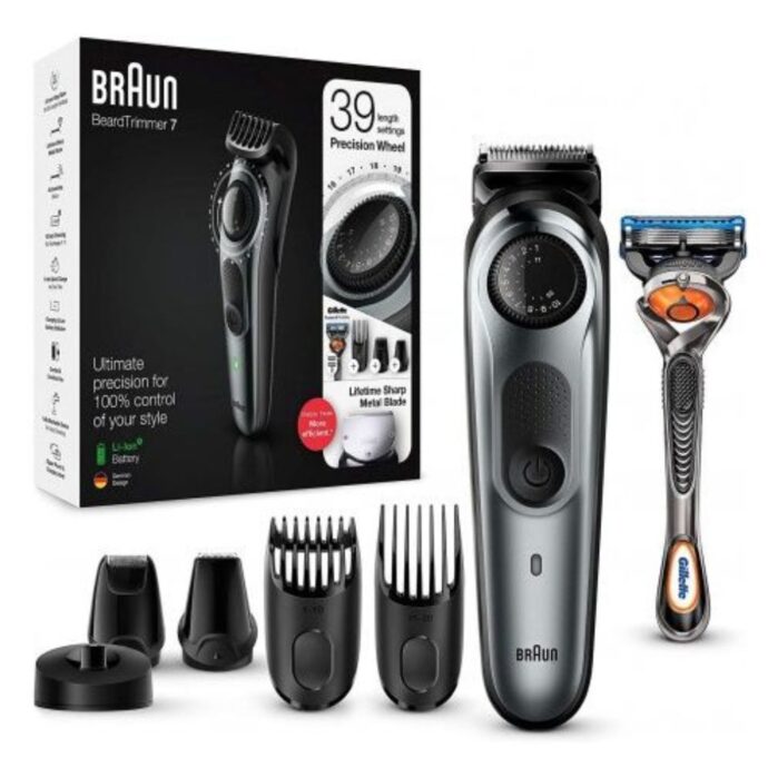 ماكينة حلاقة اللحية والشعر براون BT7240 Series 7 مع شفرة جيليت فيوجن 5 بروجلايدBraun Tondeuse à barbe BT7240 série 7 et tondeuse à cheveux avec rasoir Gillette Fusion5 ProGlide