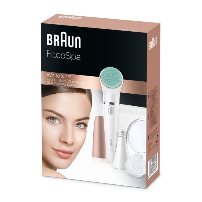 ⁦آلة FaceSpa 851V من براون 3 في 1 مع نظام إزالة شعر الوجه وتنظيف البشرة وتقشيرها Braun FaceSpa 851V 3-En-1 Épilateur Visage Et Brosse Nettoyante⁩ - الصورة ⁦6⁩