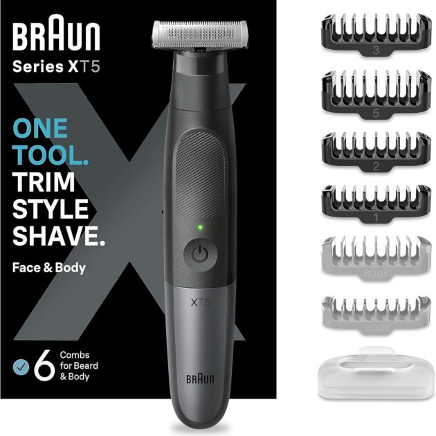ماكينة حلاقة الجسم واللحية الكهربائية الهجينة للرجال من براون سيريز إكسBraun Série X, tondeuse à barbe mâle électrique hybride et rasoir de corps,  XT5200