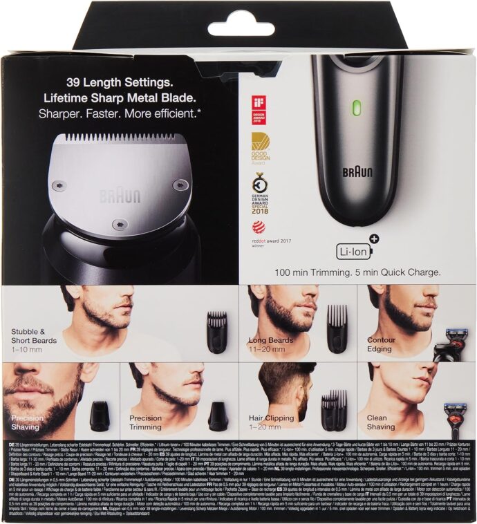 ⁦ماكينة حلاقة اللحية والشعر براون BT7240 Series 7 مع شفرة جيليت فيوجن 5 بروجلايدBraun Tondeuse à barbe BT7240 série 7 et tondeuse à cheveux avec rasoir Gillette Fusion5 ProGlide⁩ - الصورة ⁦5⁩