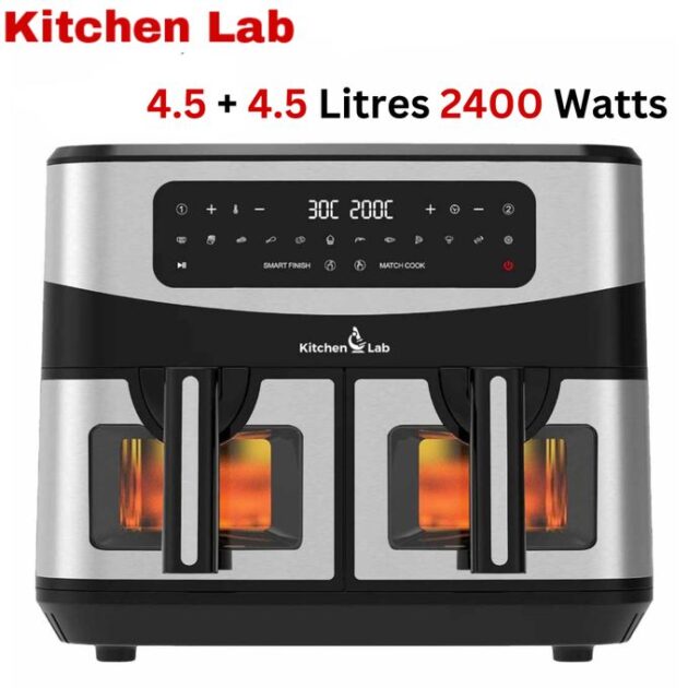 مقلاة كهربائية مزدوجة من كيتشن لاب بحجم 4.5 لتر + 4.5 لترKitchen Lab Friteuse Sans Huile 2 Panier 9L 2400w