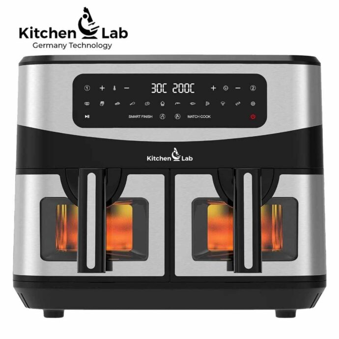 ⁦مقلاة كهربائية مزدوجة من كيتشن لاب بحجم 4.5 لتر + 4.5 لترKitchen Lab Friteuse Sans Huile 2 Panier 9L 2400w⁩ - الصورة ⁦2⁩