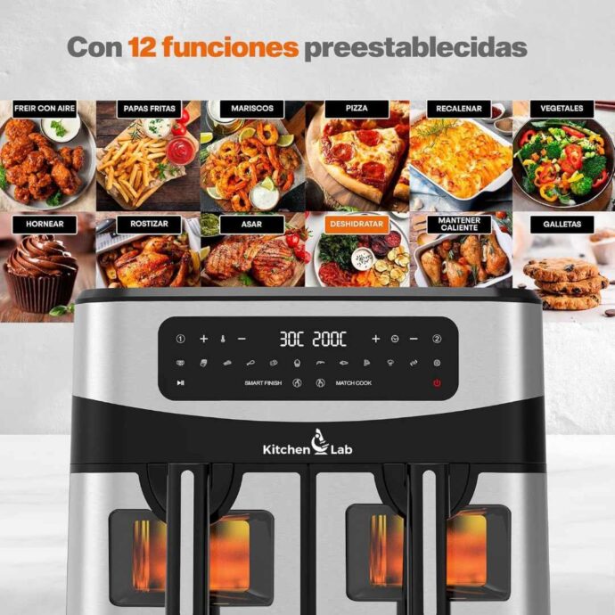 ⁦مقلاة كهربائية مزدوجة من كيتشن لاب بحجم 4.5 لتر + 4.5 لترKitchen Lab Friteuse Sans Huile 2 Panier 9L 2400w⁩ - الصورة ⁦6⁩