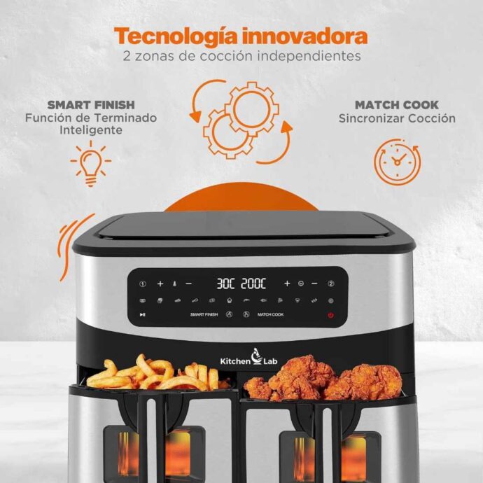 ⁦مقلاة كهربائية مزدوجة من كيتشن لاب بحجم 4.5 لتر + 4.5 لترKitchen Lab Friteuse Sans Huile 2 Panier 9L 2400w⁩ - الصورة ⁦5⁩