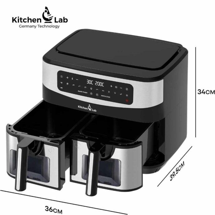 ⁦مقلاة كهربائية مزدوجة من كيتشن لاب بحجم 4.5 لتر + 4.5 لترKitchen Lab Friteuse Sans Huile 2 Panier 9L 2400w⁩ - الصورة ⁦4⁩