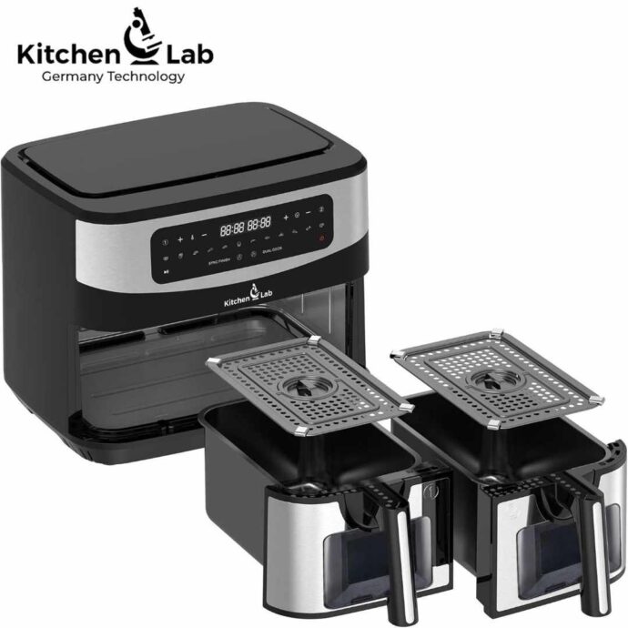 ⁦مقلاة كهربائية مزدوجة من كيتشن لاب بحجم 4.5 لتر + 4.5 لترKitchen Lab Friteuse Sans Huile 2 Panier 9L 2400w⁩ - الصورة ⁦3⁩