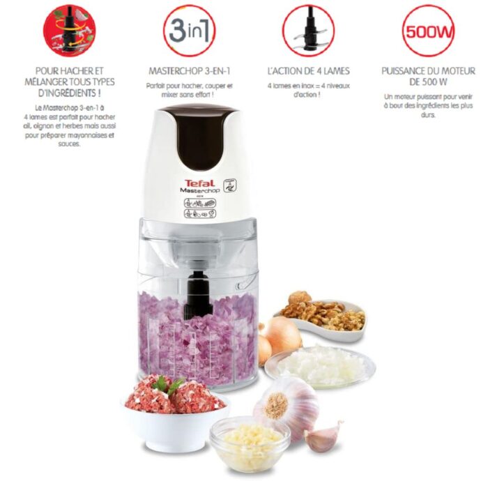 ⁦رحاية متعددة الوضائف من مولينكس بقوة 500واط و 500مل Moulinex Masterchop XL DJ450B10 Blanc⁩ - الصورة ⁦2⁩