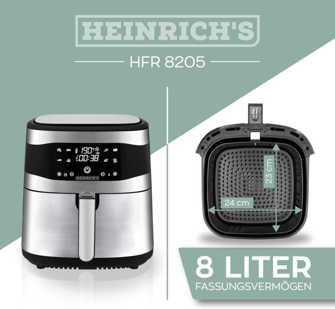 ⁦قلاية هوائية هاينريتش بدون زيت 8 لتر HEINRICH’S FRITEUSE SANS HUILE 8 LITRE⁩ - الصورة ⁦10⁩
