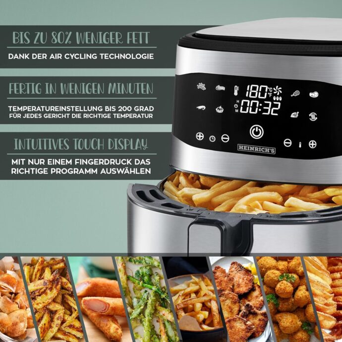 ⁦قلاية هوائية هاينريتش بدون زيت 8 لتر HEINRICH’S FRITEUSE SANS HUILE 8 LITRE⁩ - الصورة ⁦6⁩